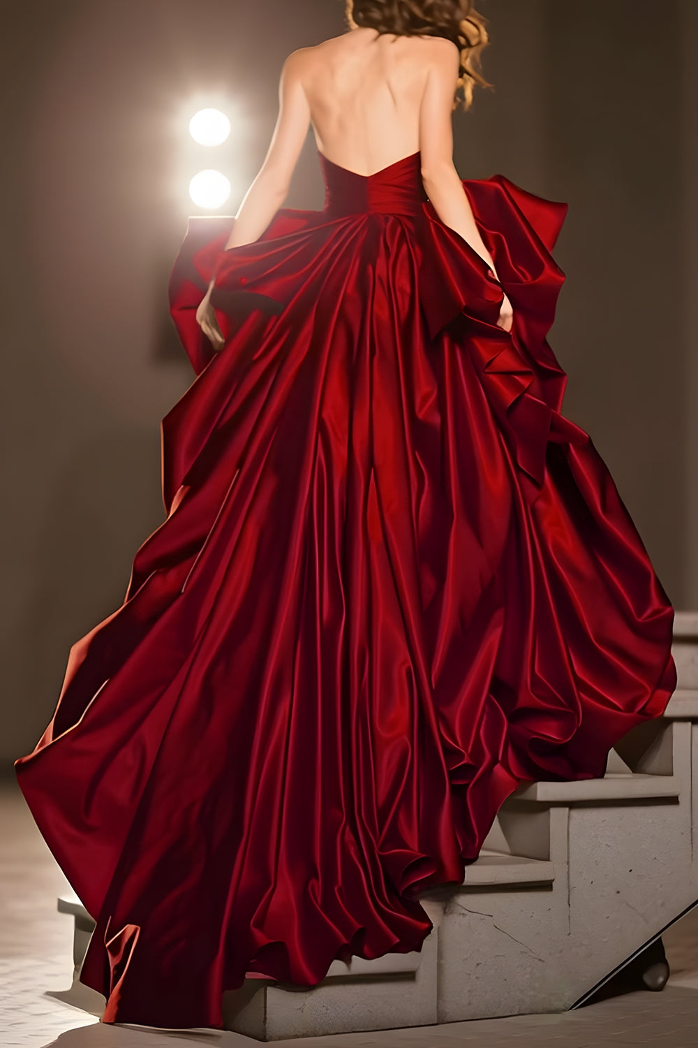 A-Line Sweetheart Dark Red Ruffle Pageant Dress with Slit