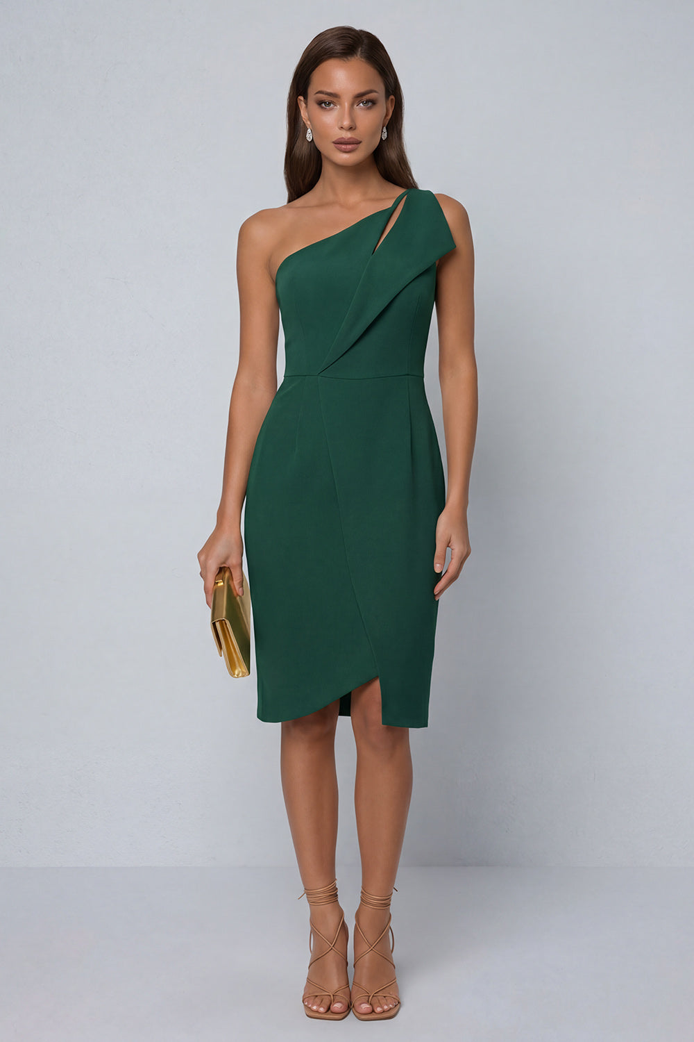 Black Bodycon One Shoulder Midi Work Dress with Slit