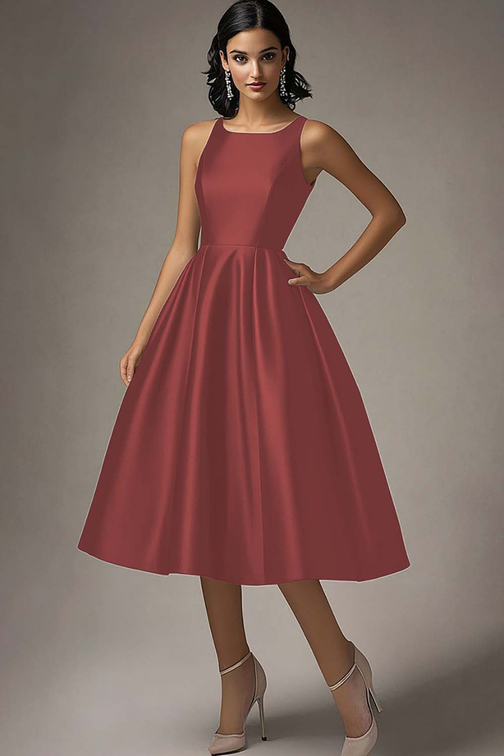 Black A Line Satin Ruched Midi Formal Dress