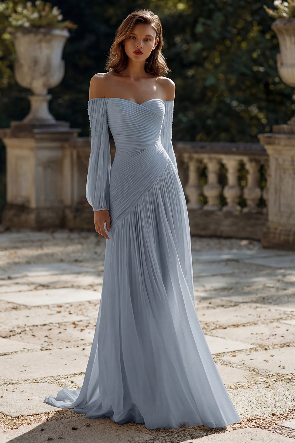 Off The Shoulder Ivory Ruched A Line Wedding Dress