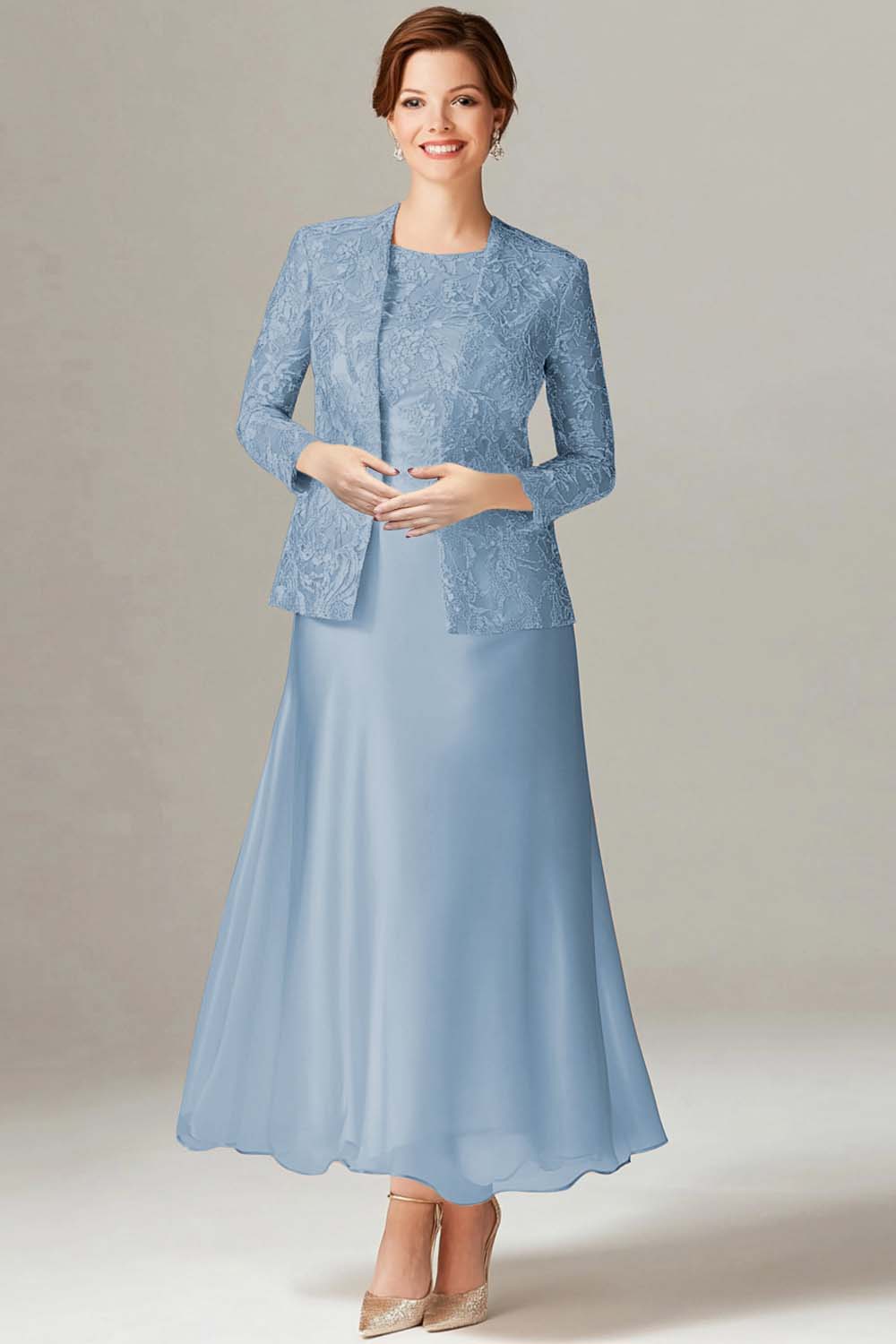 Robe de mariée A-Line 2 pièces en satin couleur champagne