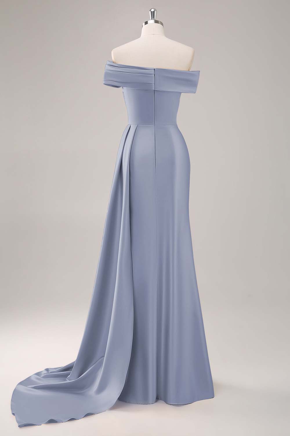 Robe de soirée longue satinée champagne plissée asymétrique