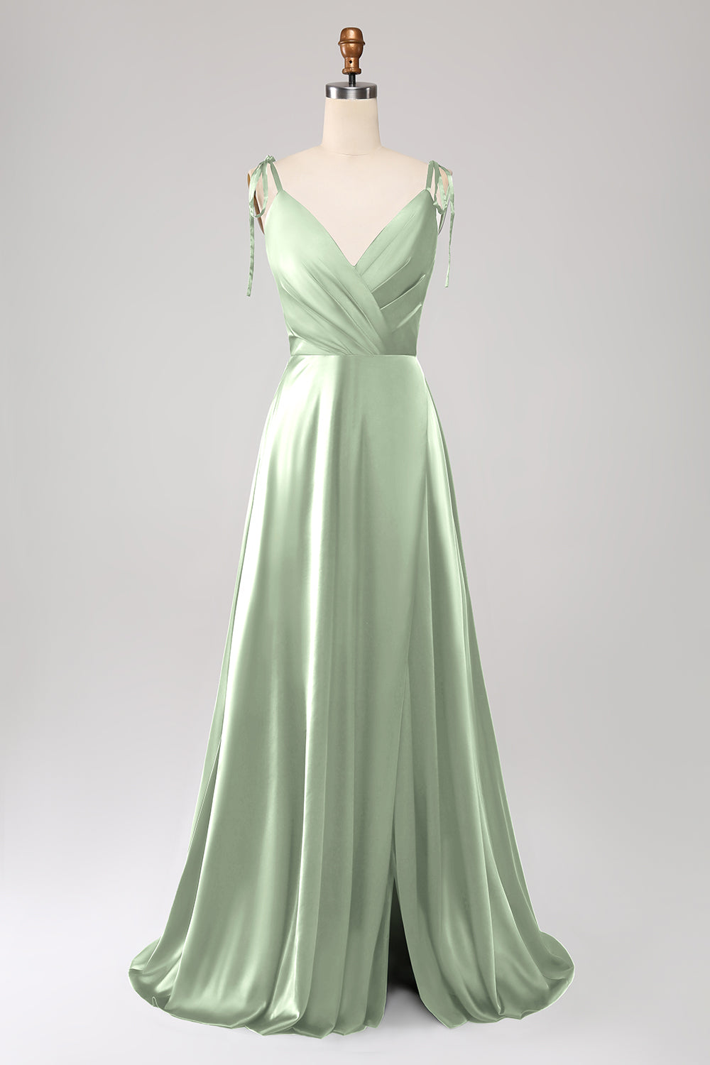 Simple Dark Green Spaghetti Straps Ruched Prom Dress with Slit