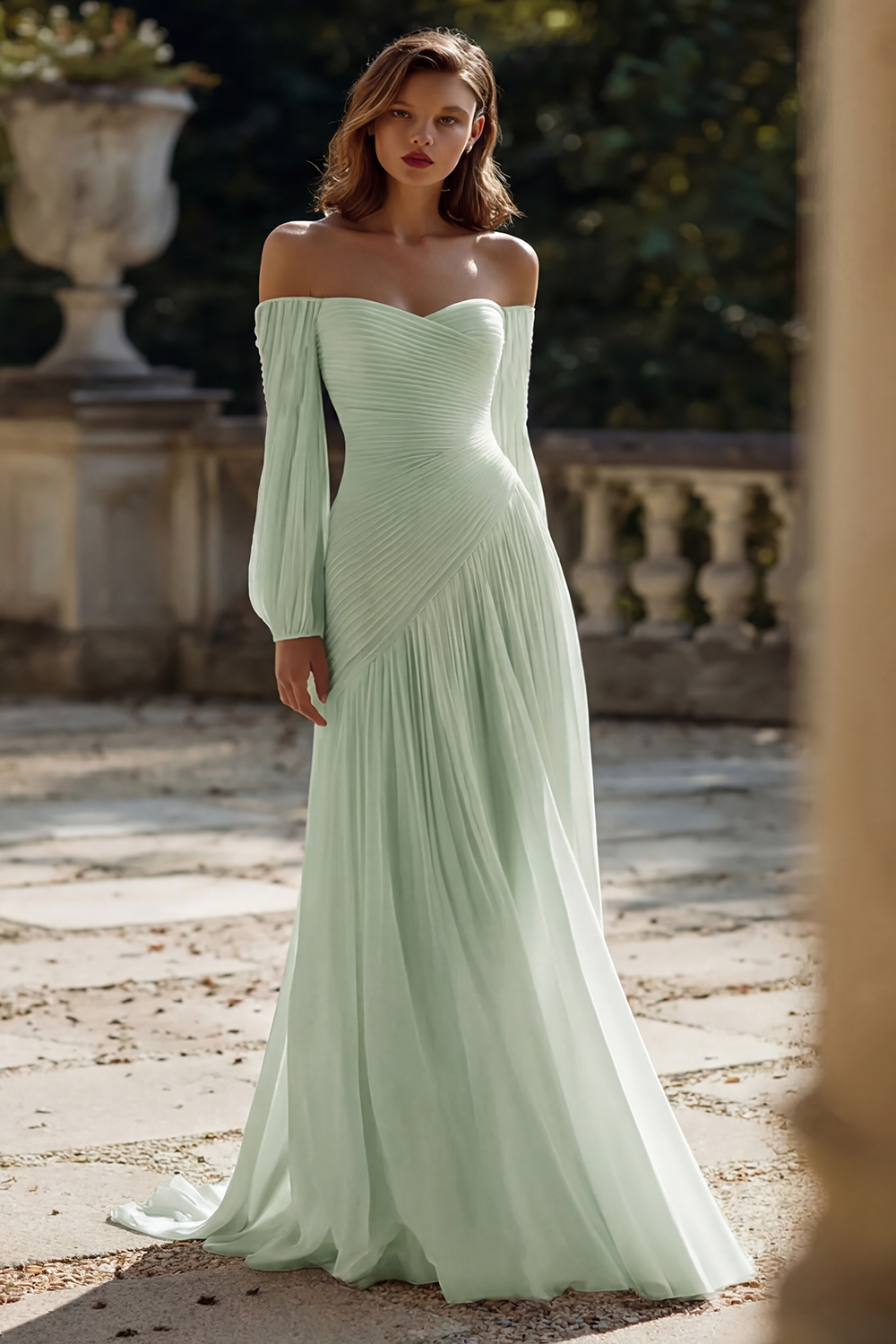 Off The Shoulder Ivory Ruched A Line Wedding Dress