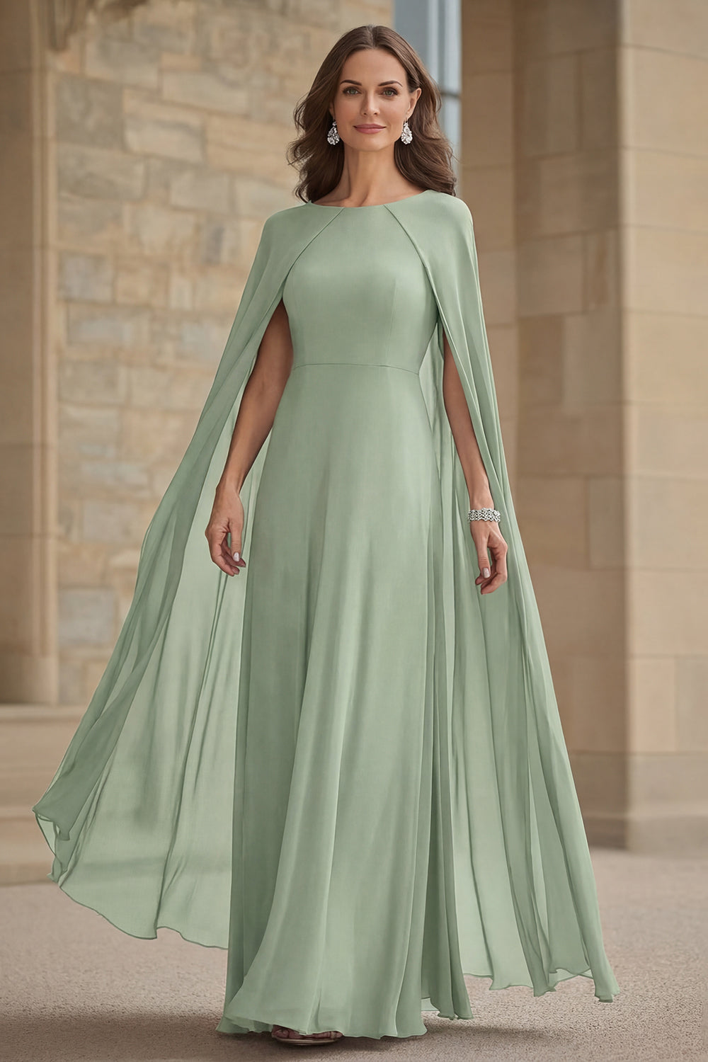 Navy Mermaid Chiffon Long Mother of the Bride Dress with Cape