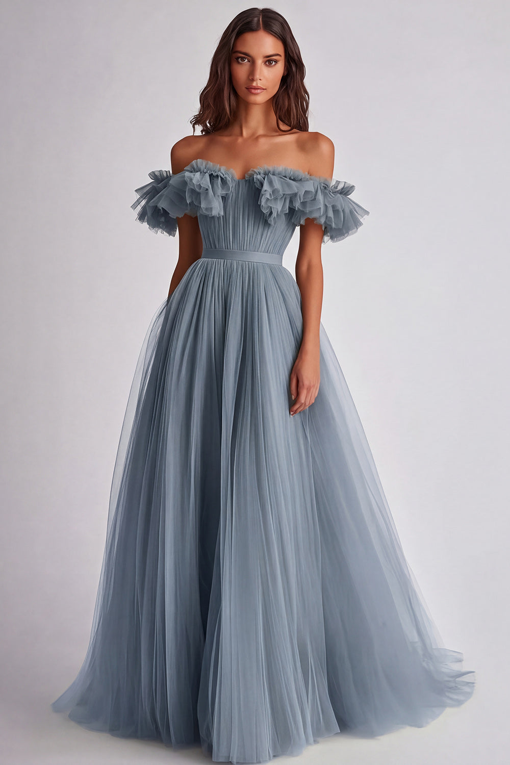 Off the Shoulder A-Line Yellow Long Prom Dress with Ruffles