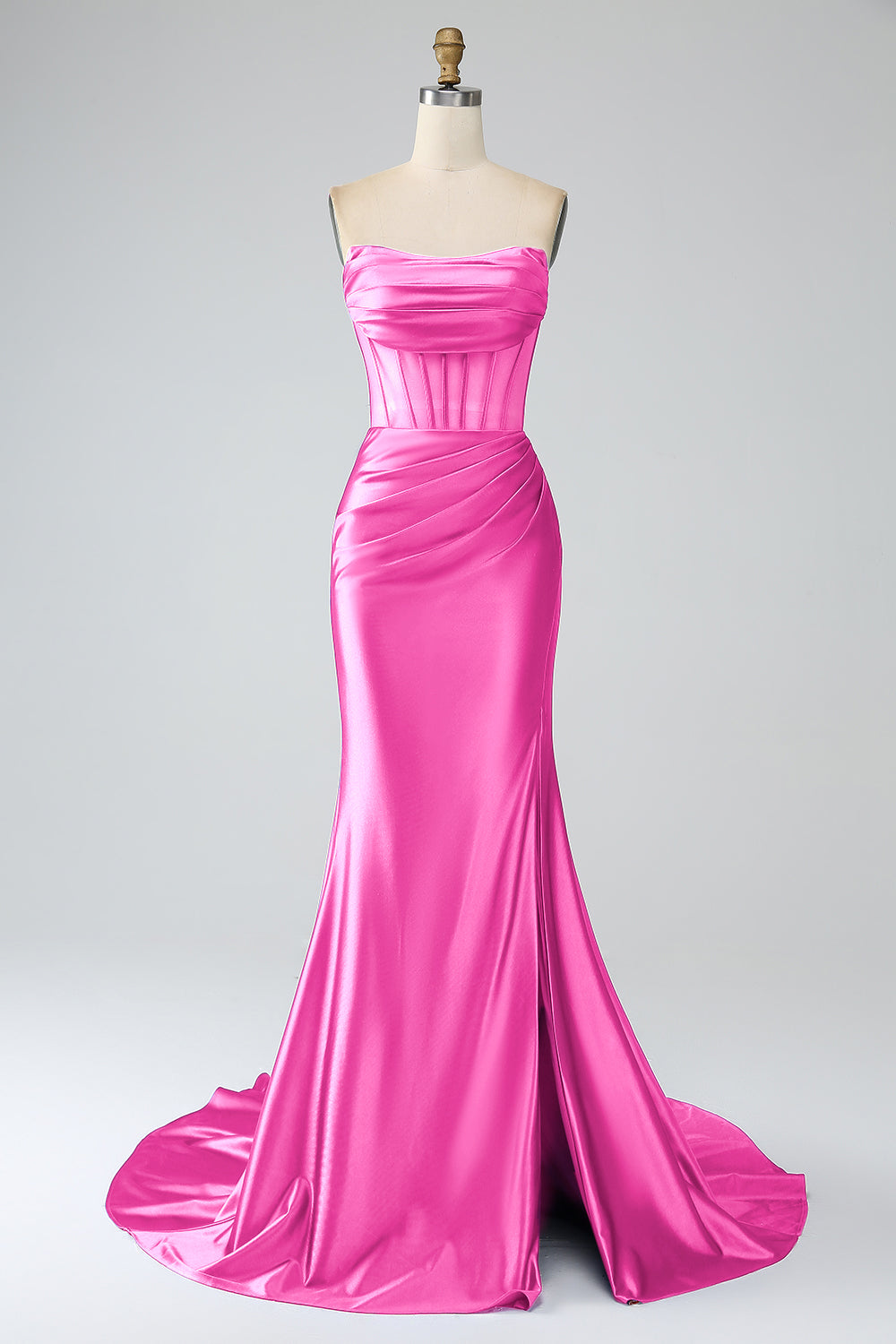Robe de bal longue bustier sirène bleu roi avec fente