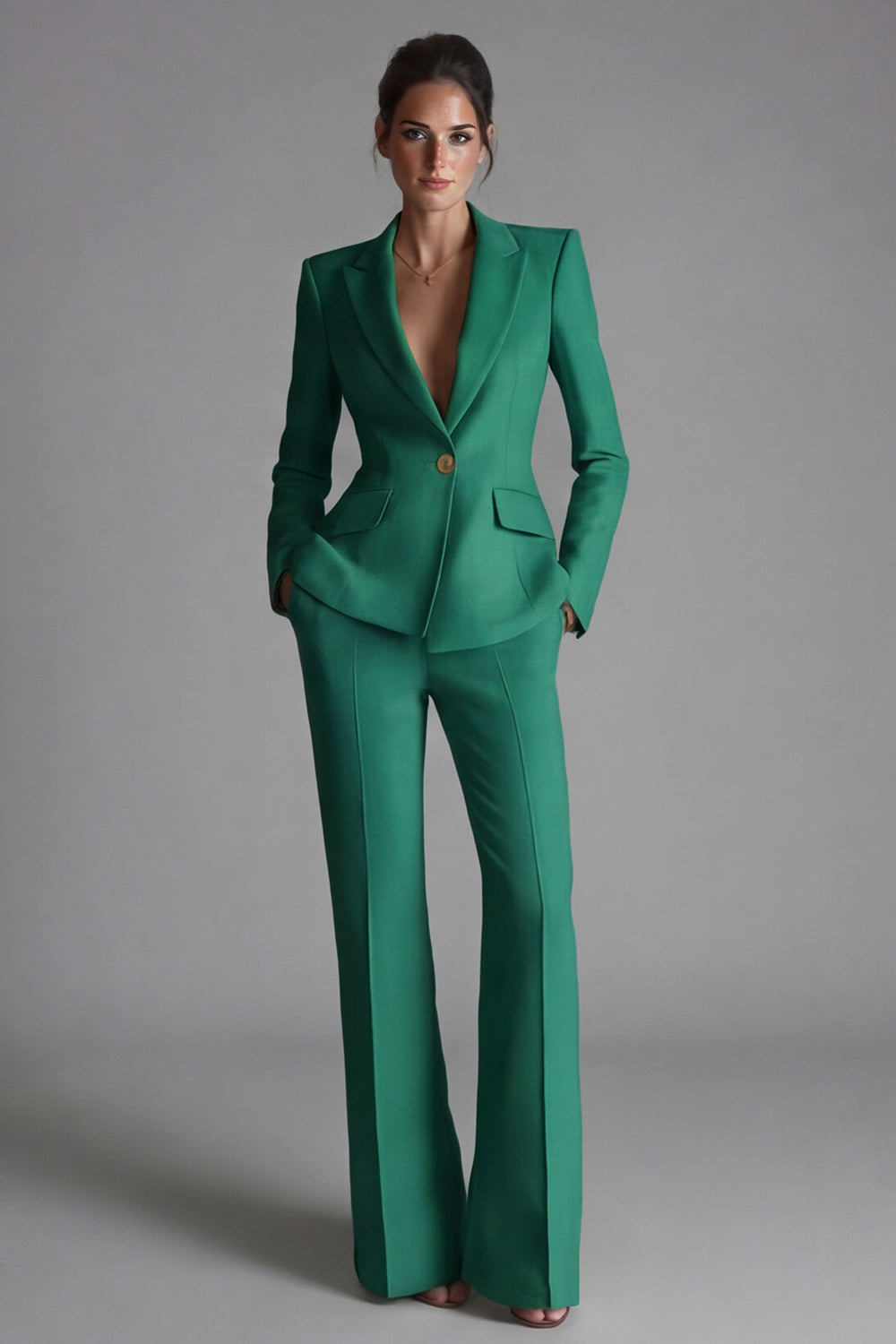 Costume de travail 2 pièces rose à revers pointus et un bouton pour femme