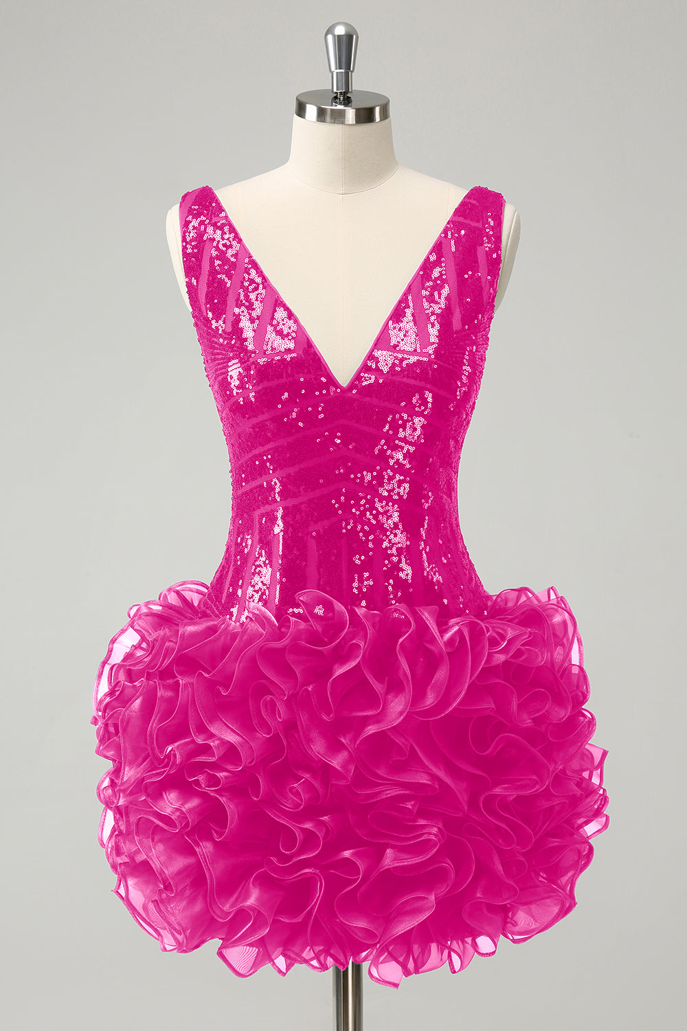 Glitter Dark Green V Neck Sequin Homecoming Dress with Detachable Ruffles