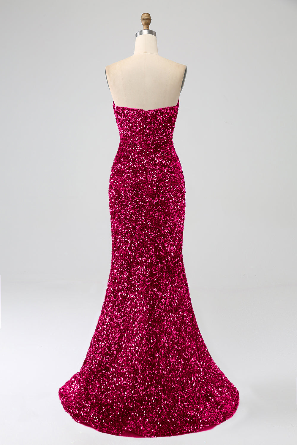 Robe de bal sirène longue rouge sans bretelles à paillettes avec fente