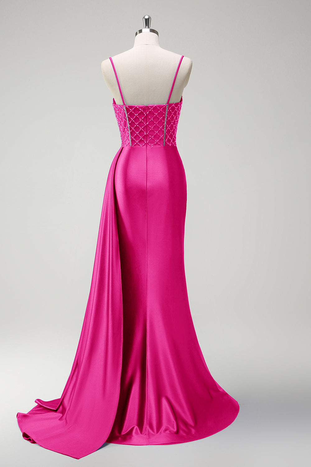 Robe longue de bal en satin plissée avec corset perlé sirène violet scintillant et fente