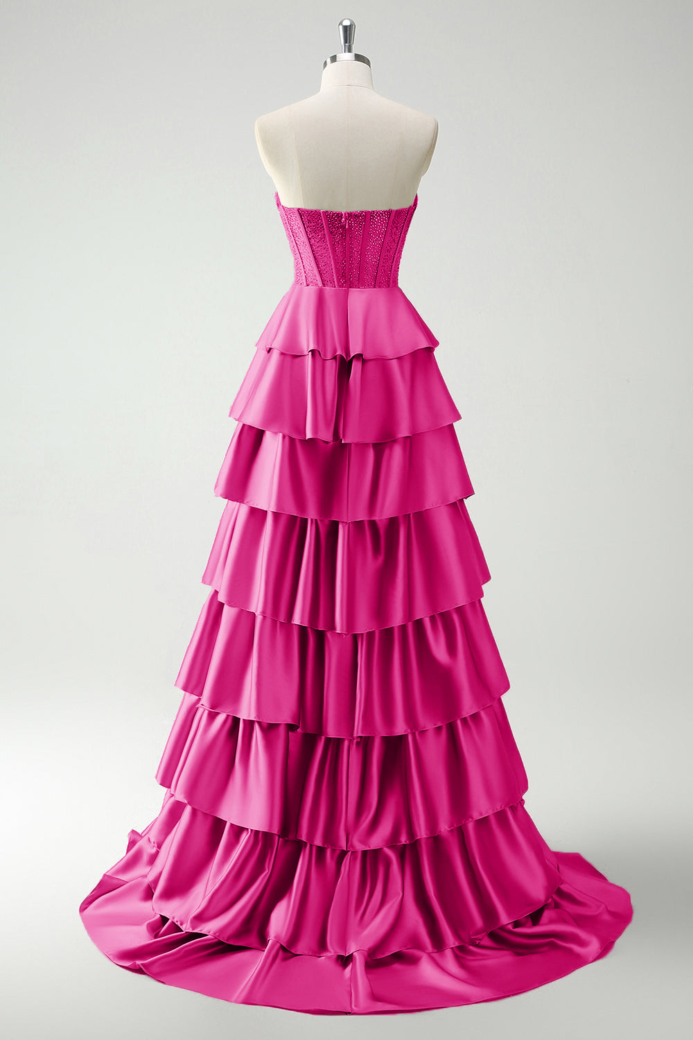 Burgundy Princess Sweetheart Beaded Tiered Corset Long Prom Dress with Slit