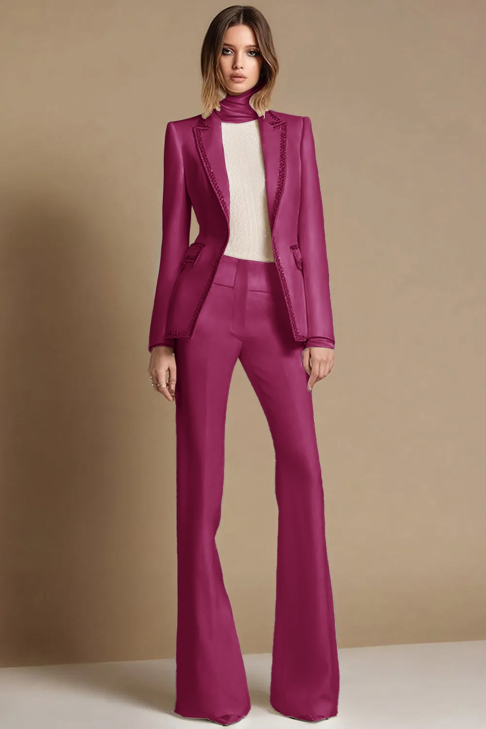 2 Piece Sparkly White Peak Lapel Prom Suits with Beading