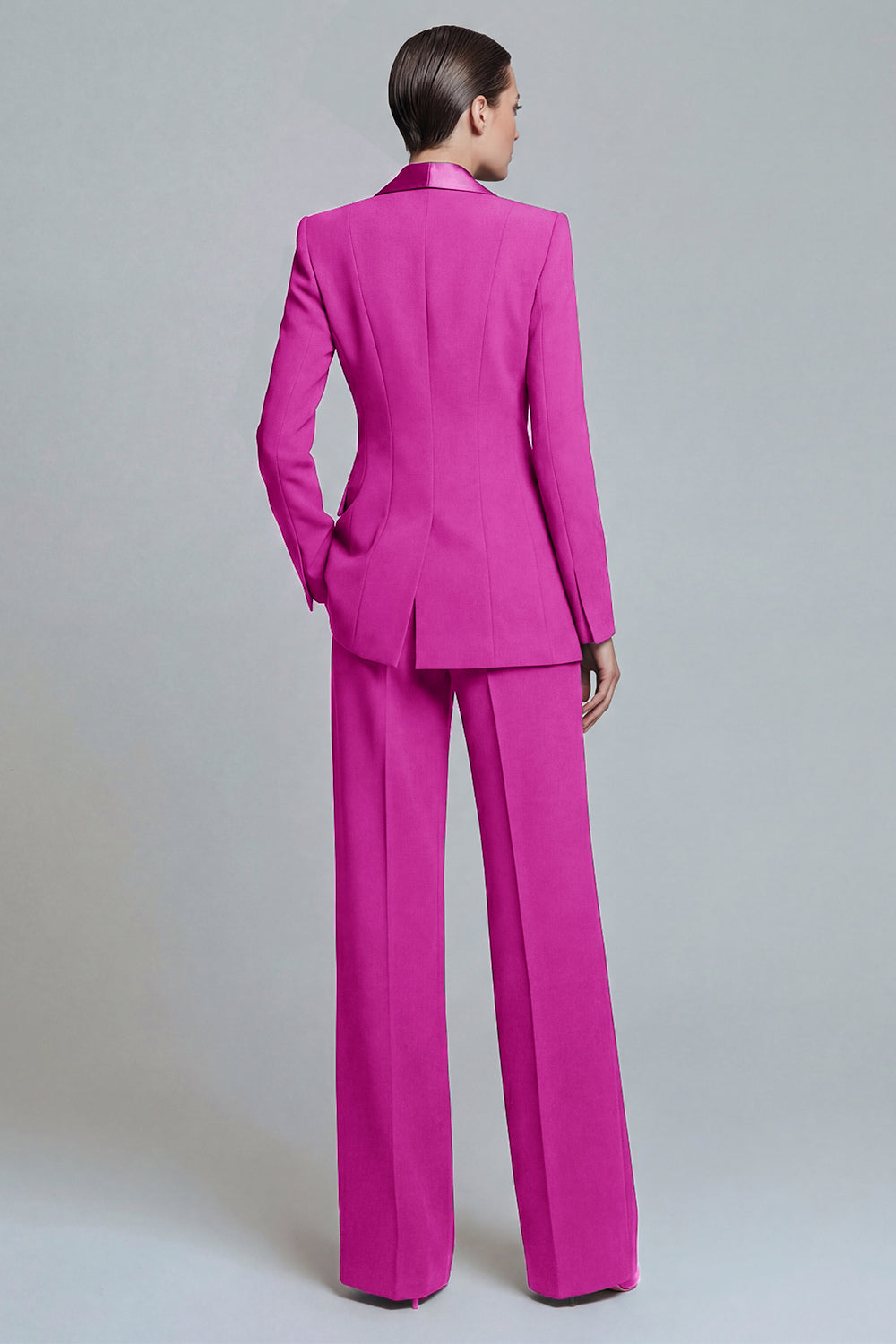 Tailleur pantalon femme 2 pièces vert foncé à revers châle avec poches