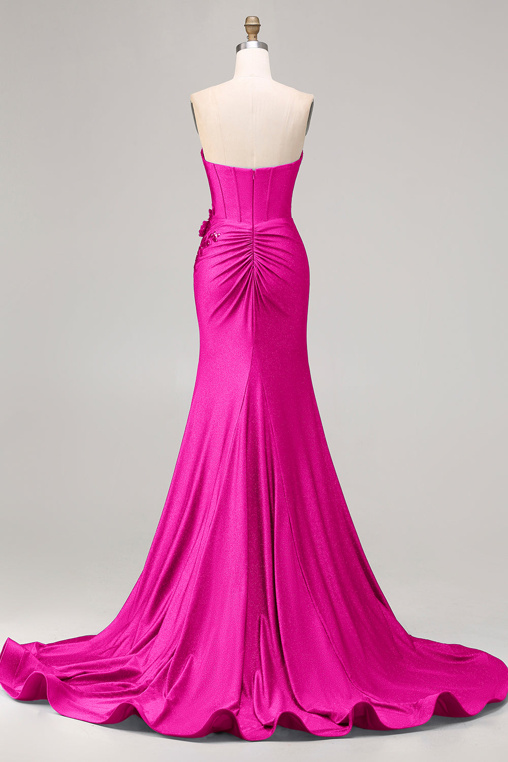Royal Blue Strapless Mermaid 3D Flowers Beaded Long Prom Dress with Slit