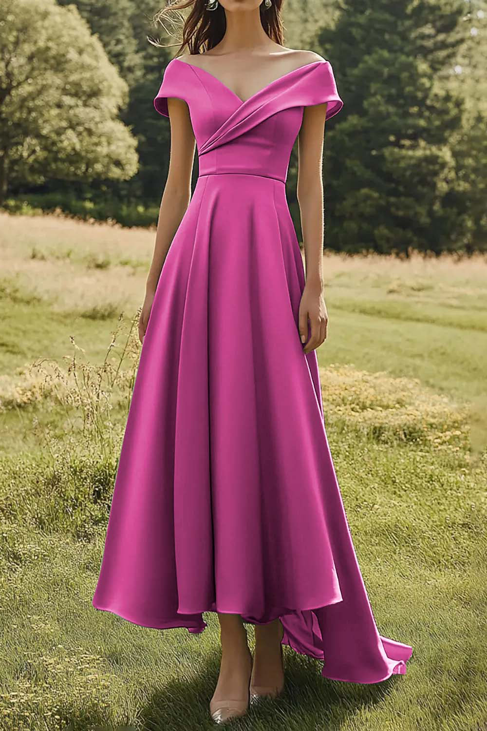 Sage Off-the-Shoulder Slim Formal Dress with Wide Hem