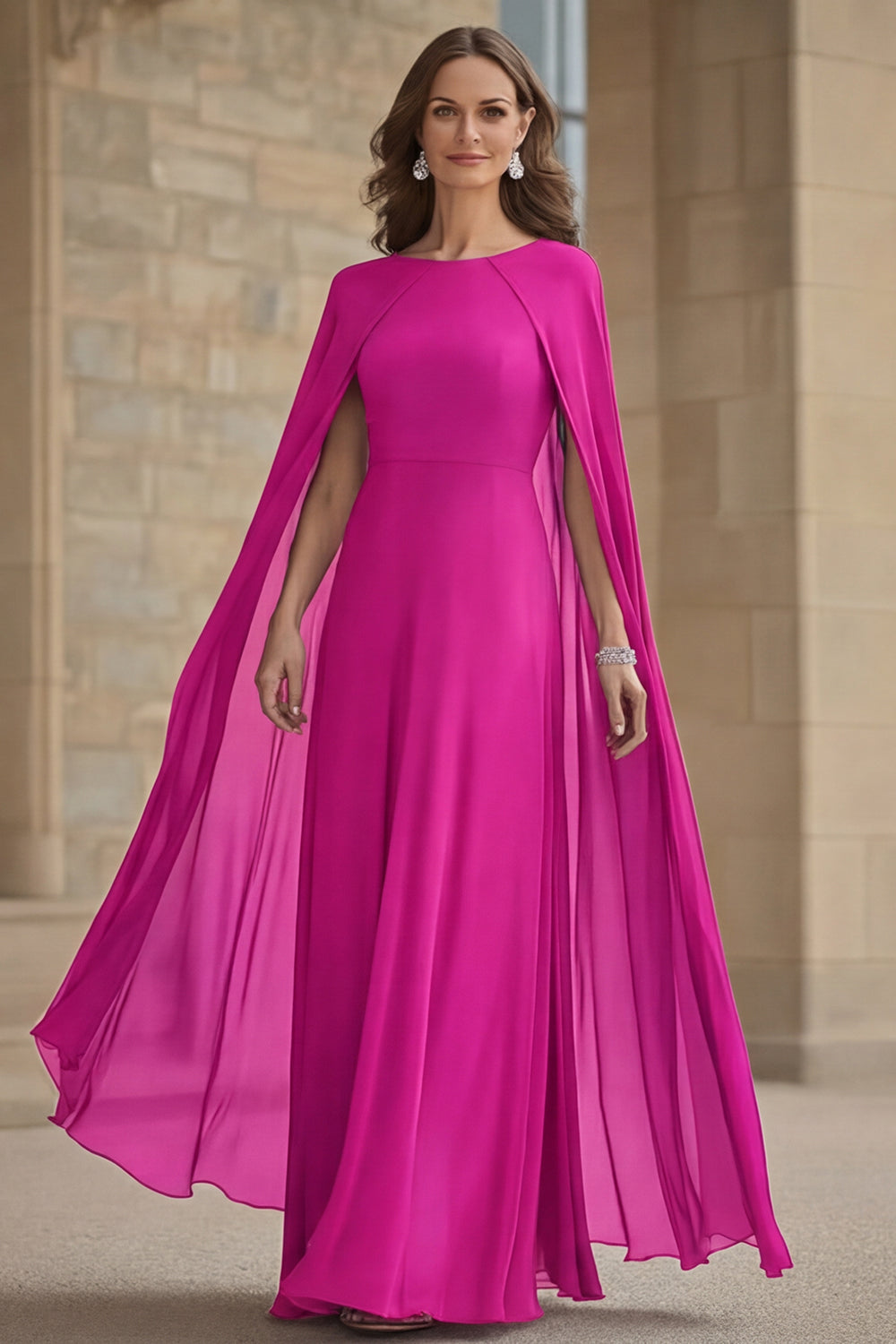 Navy Mermaid Chiffon Long Mother of the Bride Dress with Cape