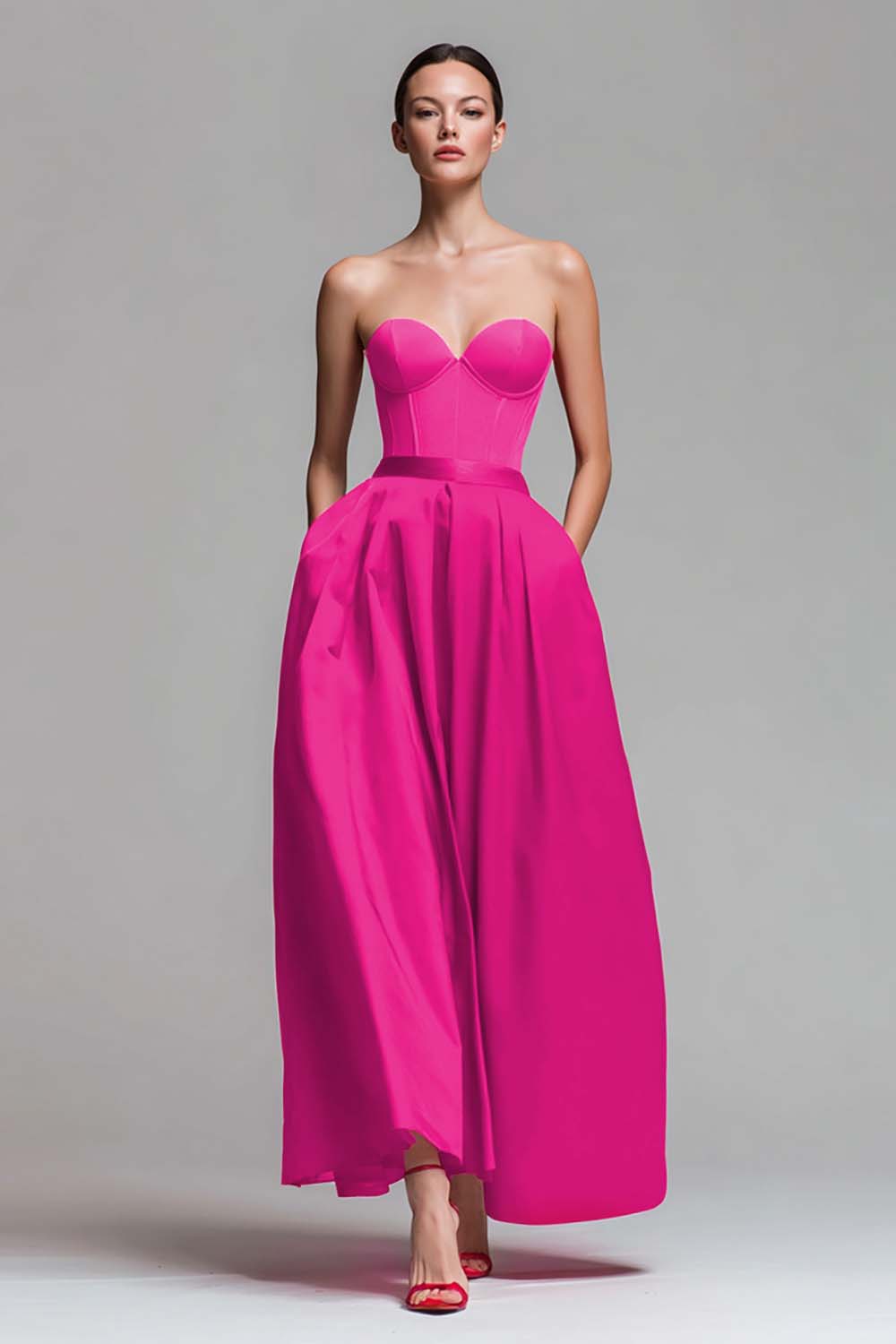 Strapless Red And Fuchsia Corset A Line Formal Dress