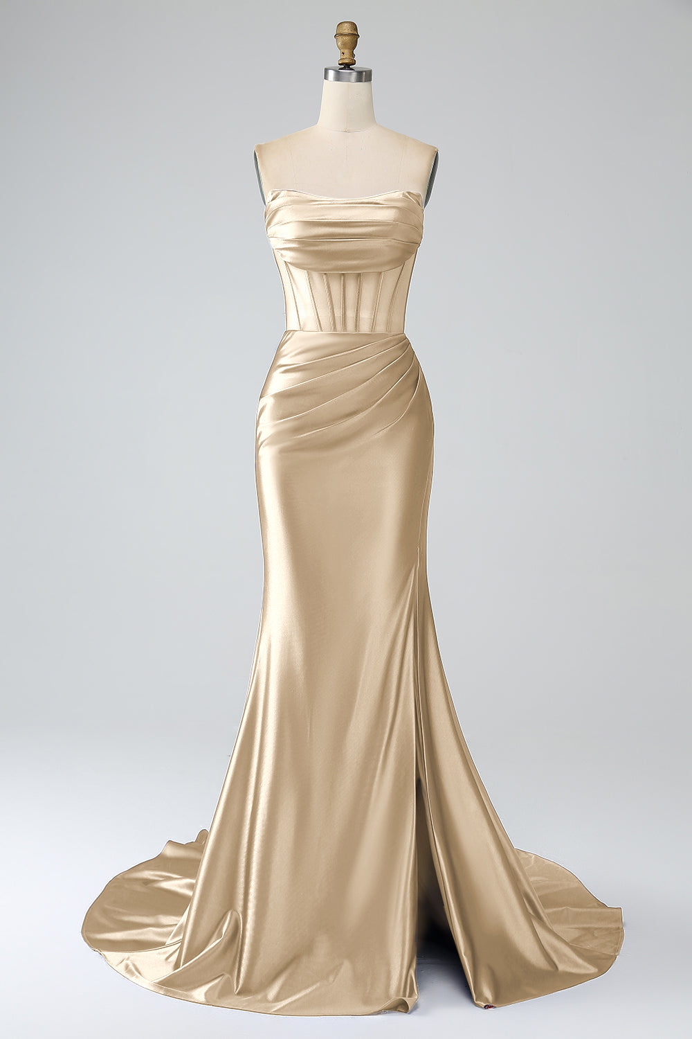 Robe de bal longue bustier sirène bleu roi avec fente
