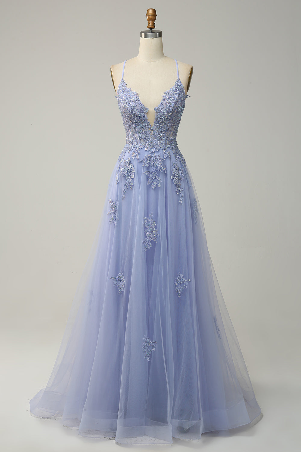 Robe de bal longue verte à fines bretelles et dos croisé