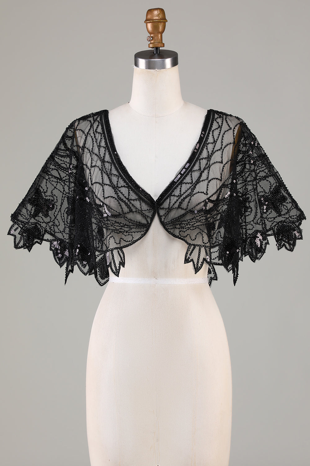 Cape noire pailletée à sequins années 20, avec perles