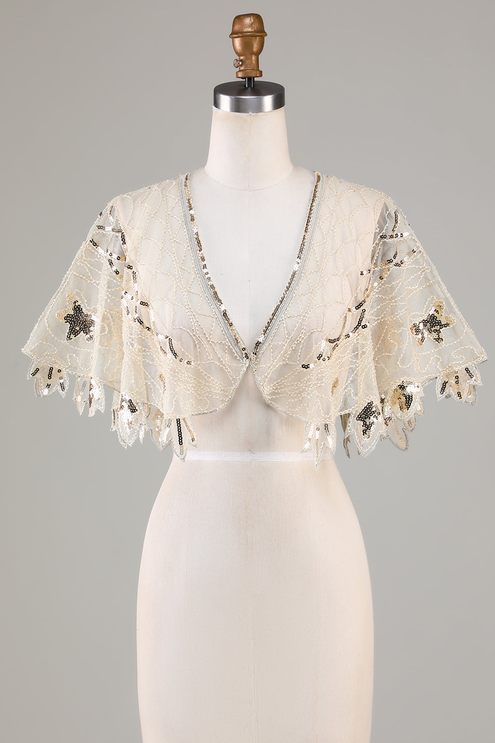 Cape noire pailletée à sequins années 20, avec perles