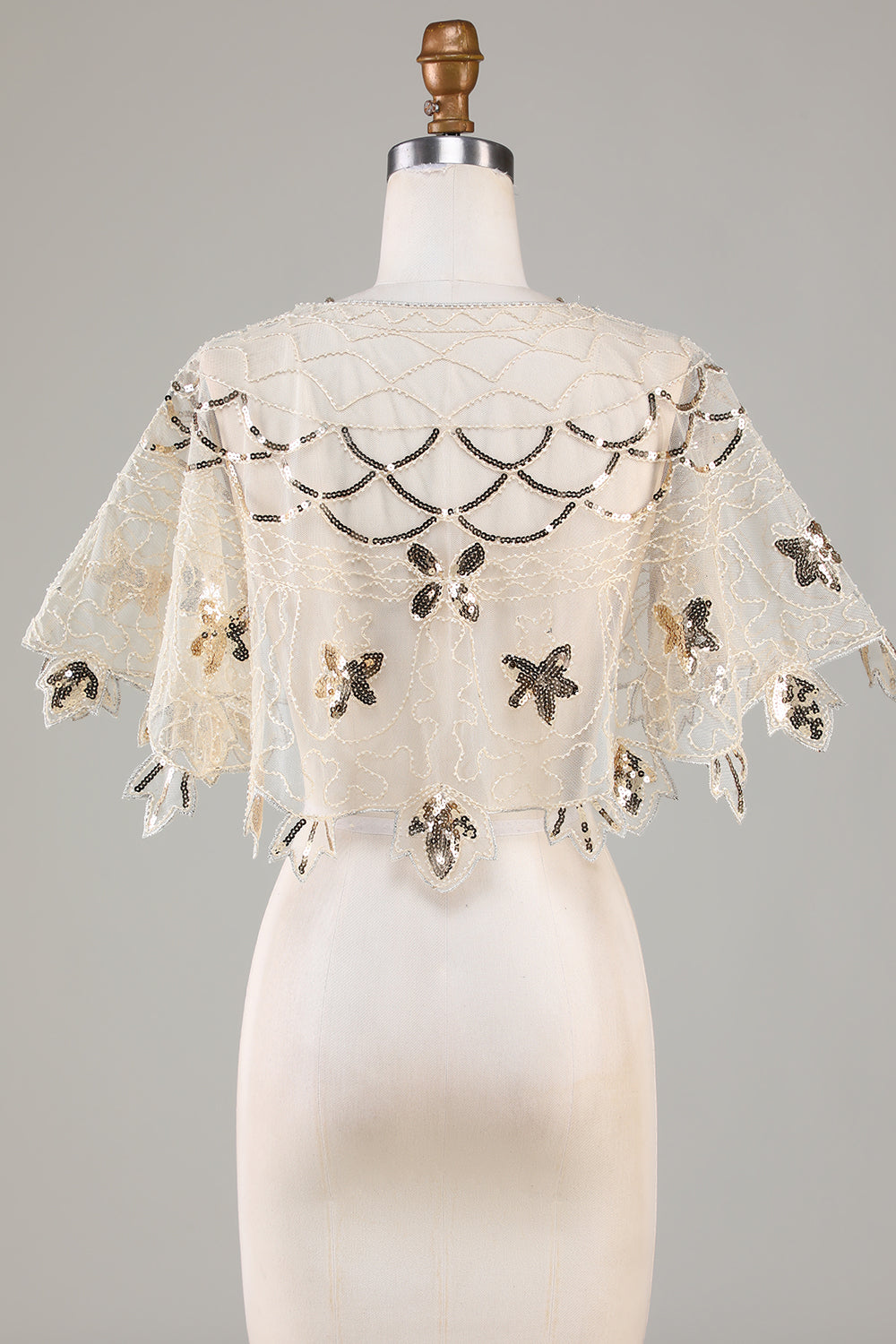 Cape noire pailletée à sequins années 20, avec perles