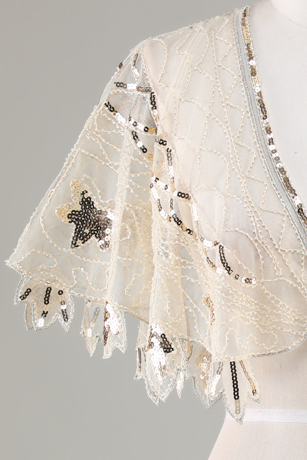Cape noire pailletée à sequins années 20, avec perles