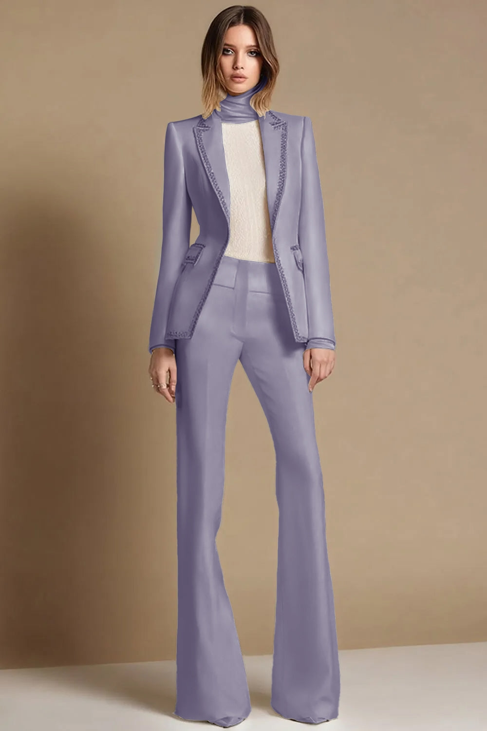 2 Piece Sparkly White Peak Lapel Prom Suits with Beading