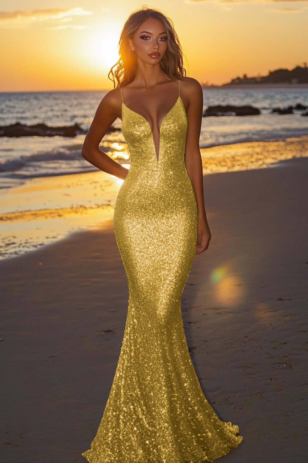 Robe de soirée longue sirène dos nu argentée scintillante