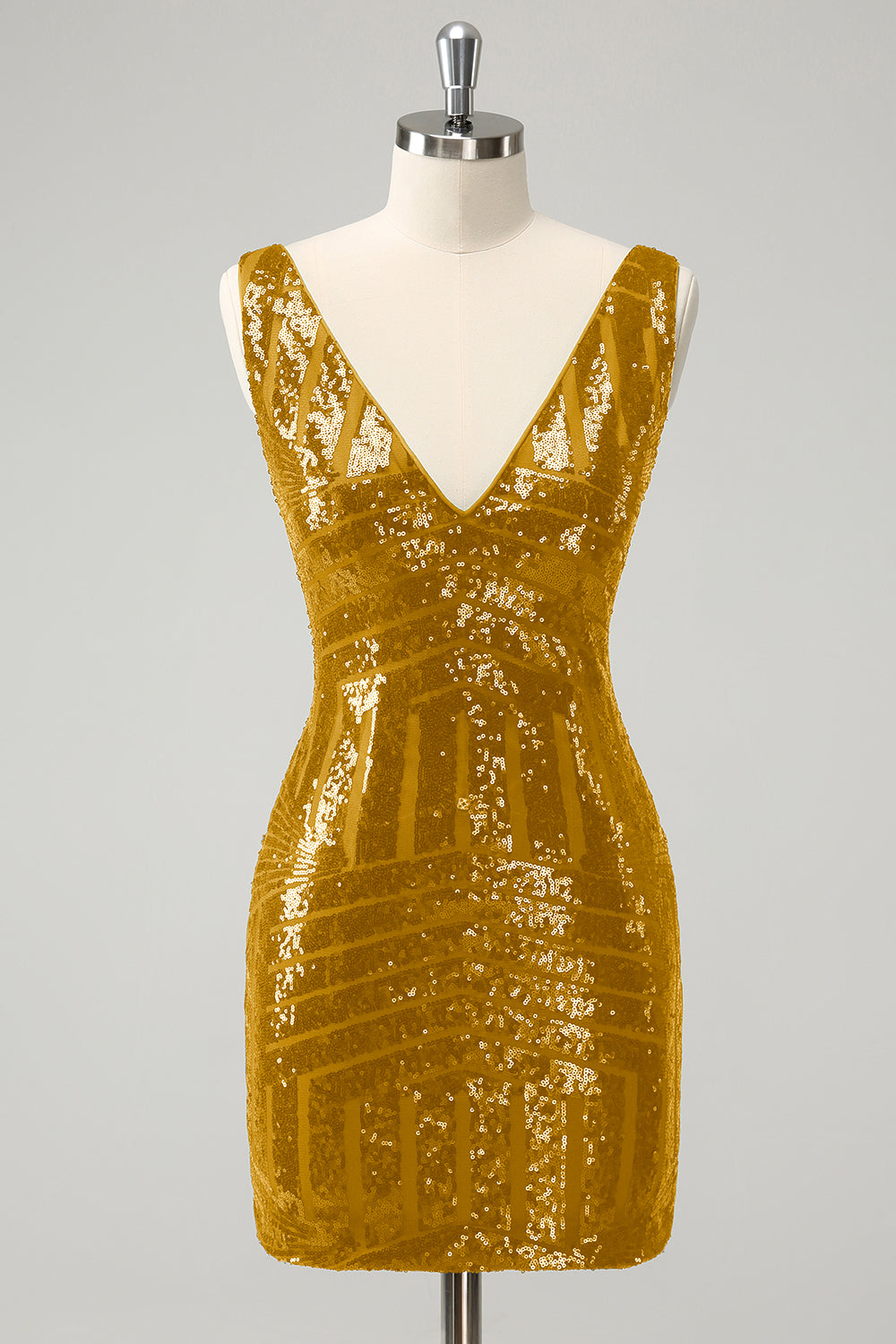 Glitter Dark Green V Neck Sequin Homecoming Dress with Detachable Ruffles