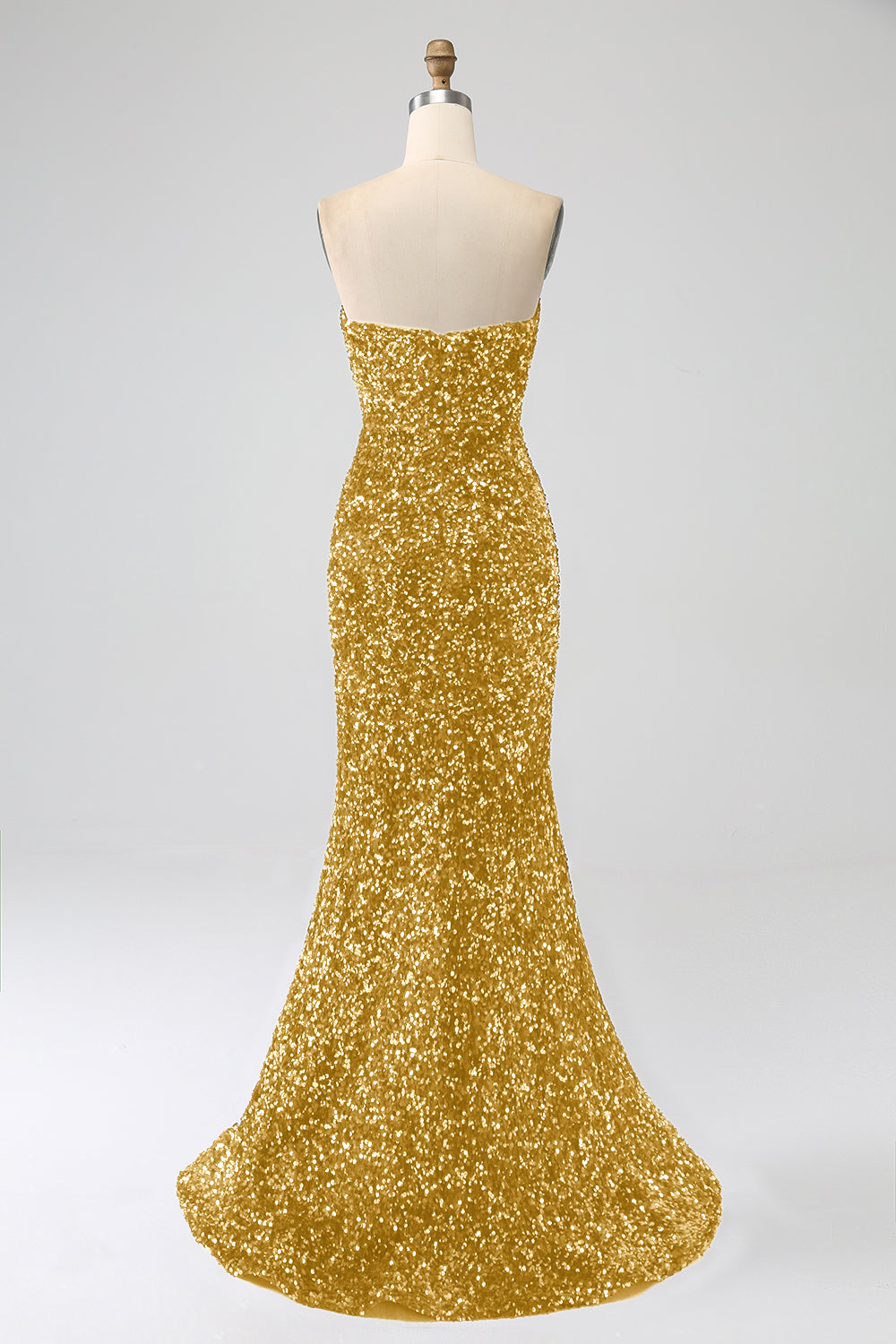 Robe de bal sirène longue rouge sans bretelles à paillettes avec fente