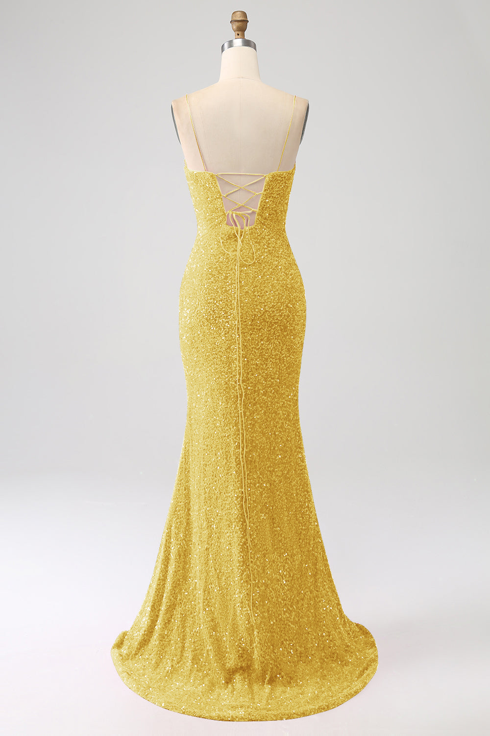 Robe de bal de sirène fuchsia à bretelles spaghetti fendue avec paillettes