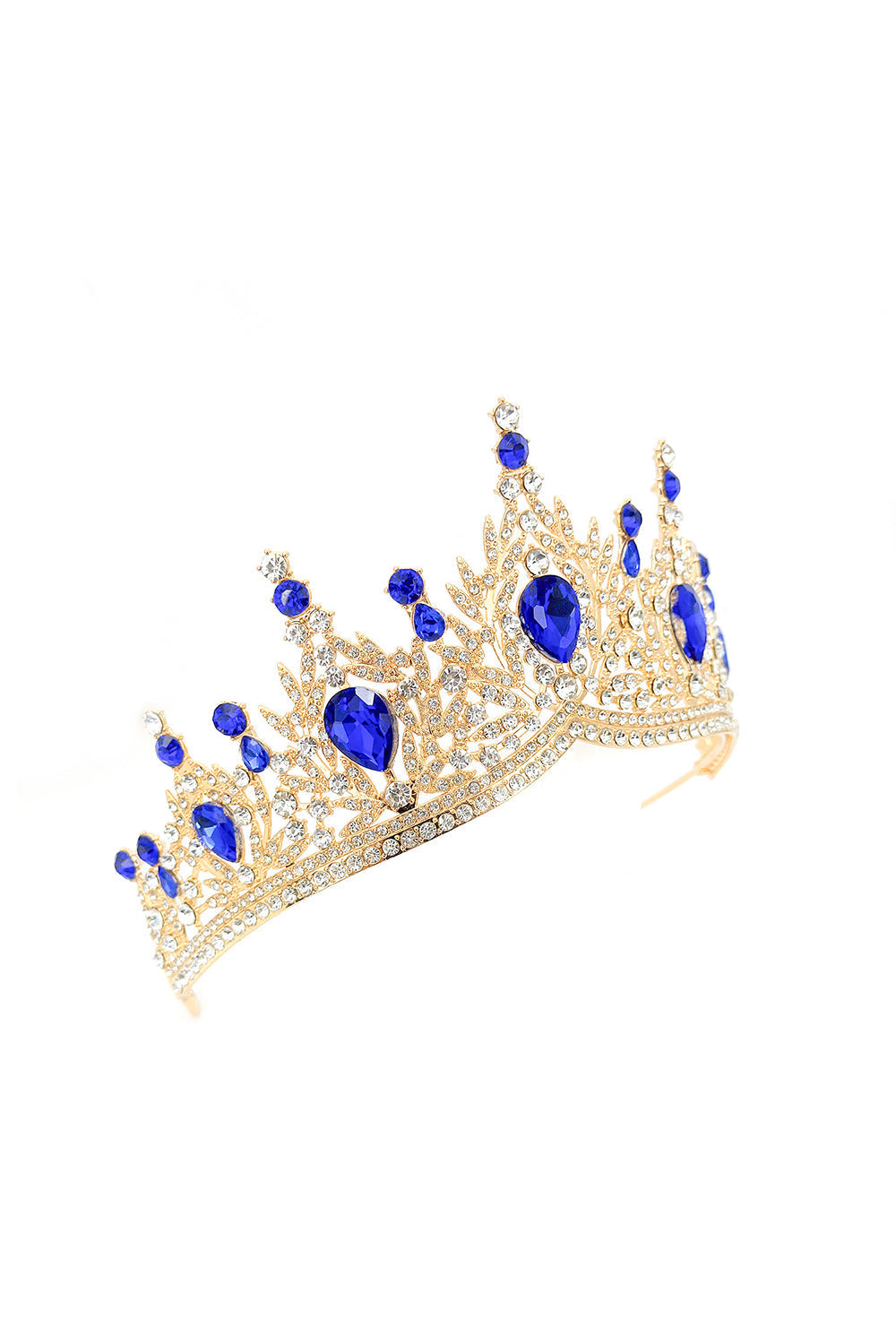 Couronne Diadème de Miss Bal en Cristal Bleu Royal et Doré
