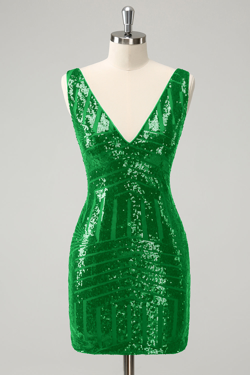 Glitter Dark Green V Neck Sequin Homecoming Dress with Detachable Ruffles
