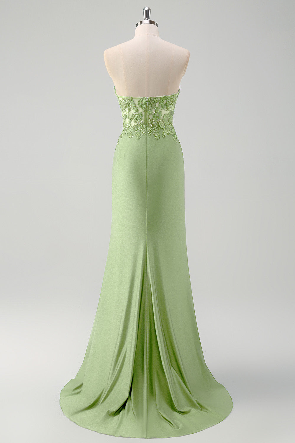 Robe de bal longue bustier sirène vert avec découpes et fente