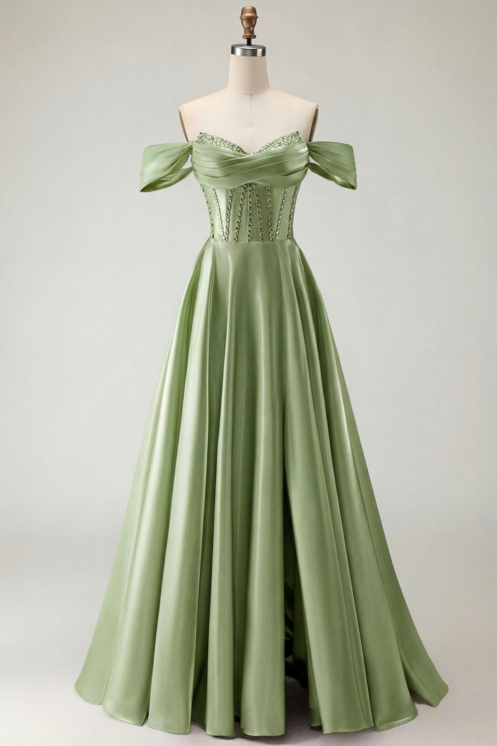 Robe de bal longue en tulle violet avec corset, épaules dénudées, perles, ligne A et fente