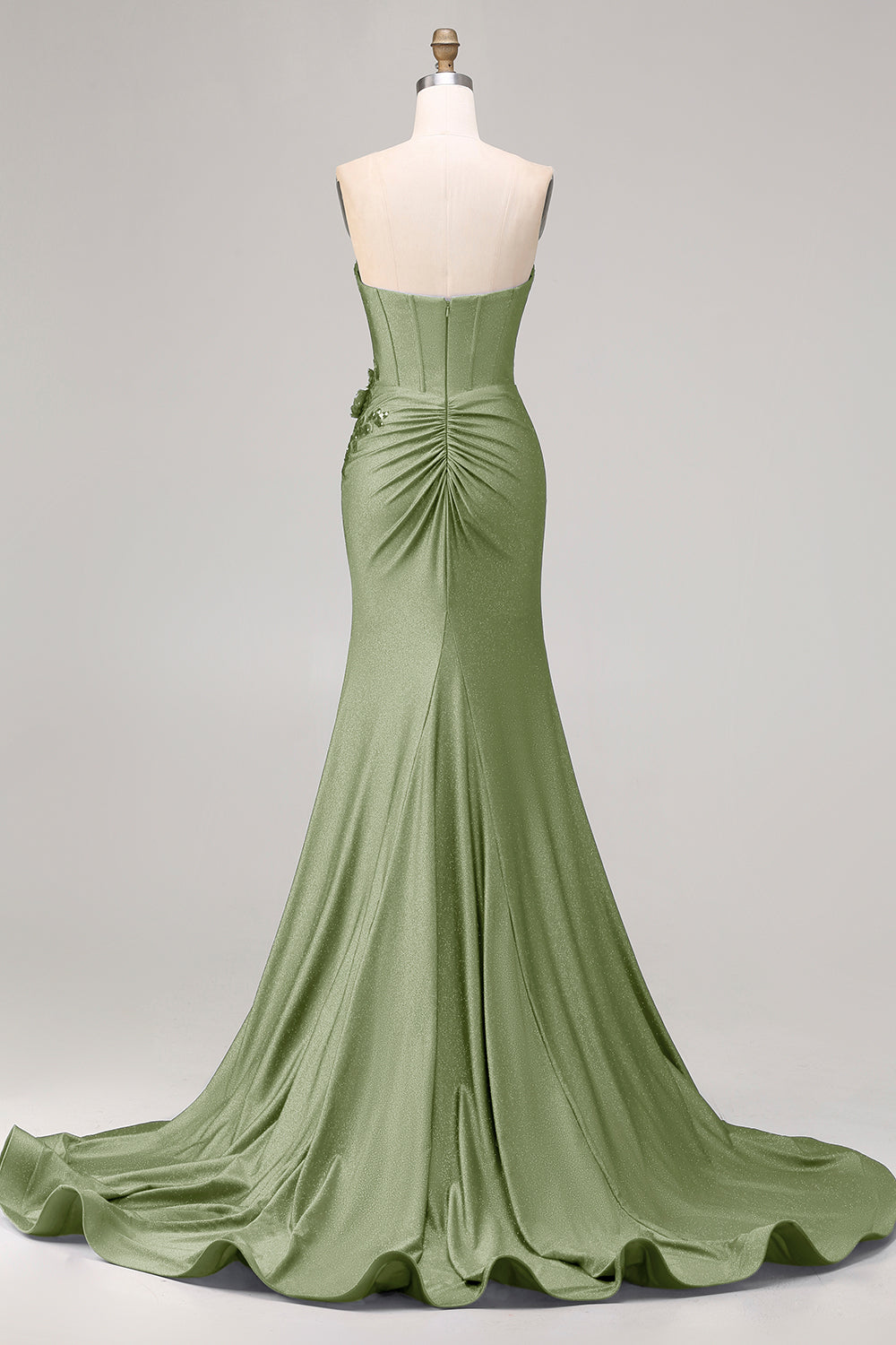 Royal Blue Strapless Mermaid 3D Flowers Beaded Long Prom Dress with Slit