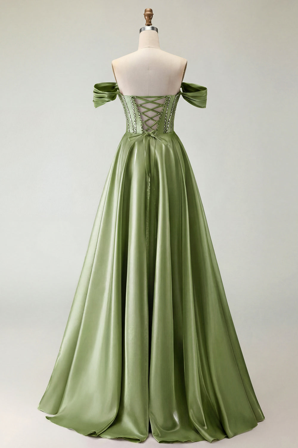 Robe de bal longue en tulle violet avec corset, épaules dénudées, perles, ligne A et fente