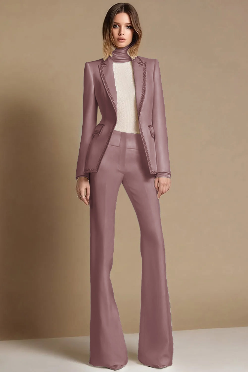 2 Piece Sparkly White Peak Lapel Prom Suits with Beading