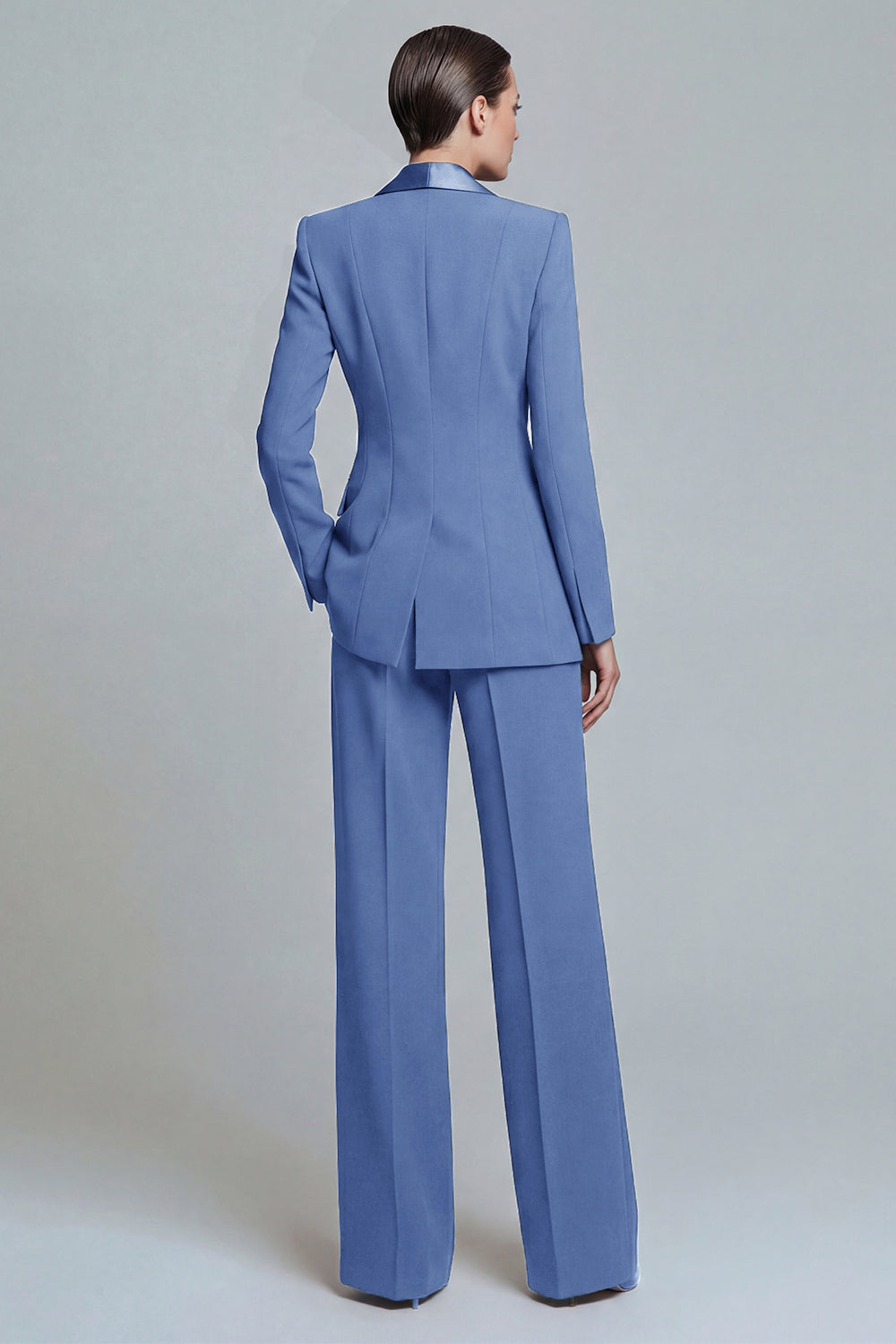 Tailleur pantalon femme 2 pièces vert foncé à revers châle avec poches