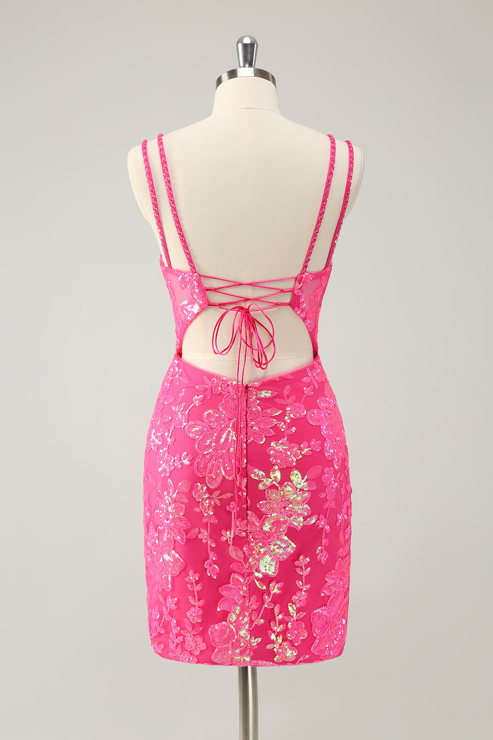Gorgeous Hot Pink Bodycon Lace Up Glitter Short Homecoming Dress with Slit