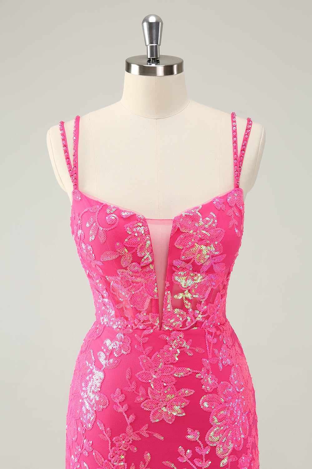 Gorgeous Hot Pink Bodycon Lace Up Glitter Short Homecoming Dress with Slit