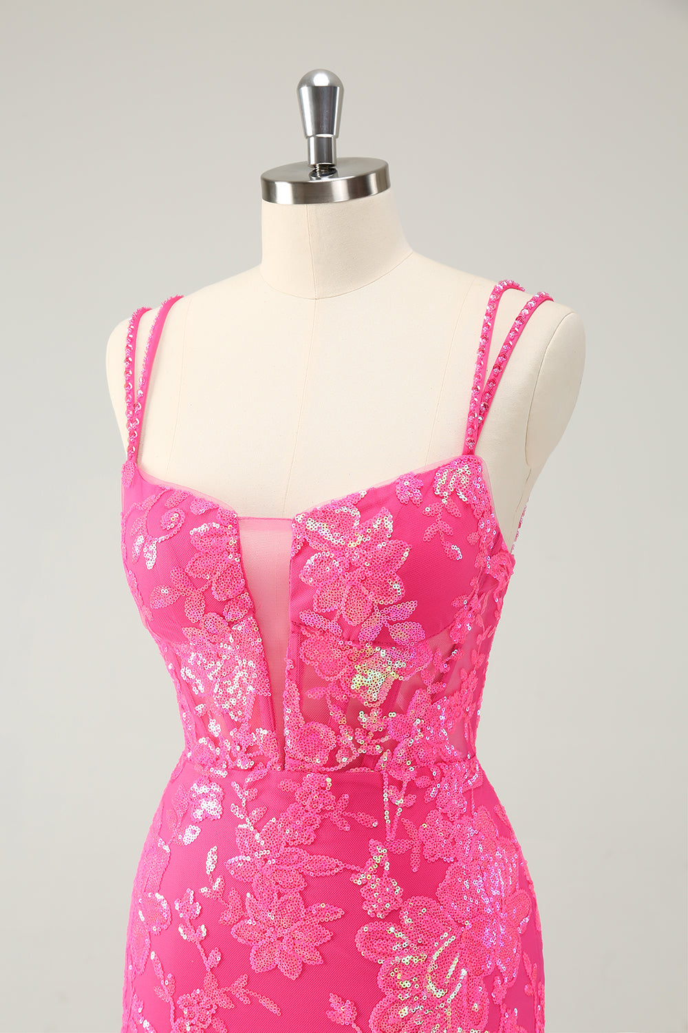 Gorgeous Hot Pink Bodycon Lace Up Glitter Short Homecoming Dress with Slit