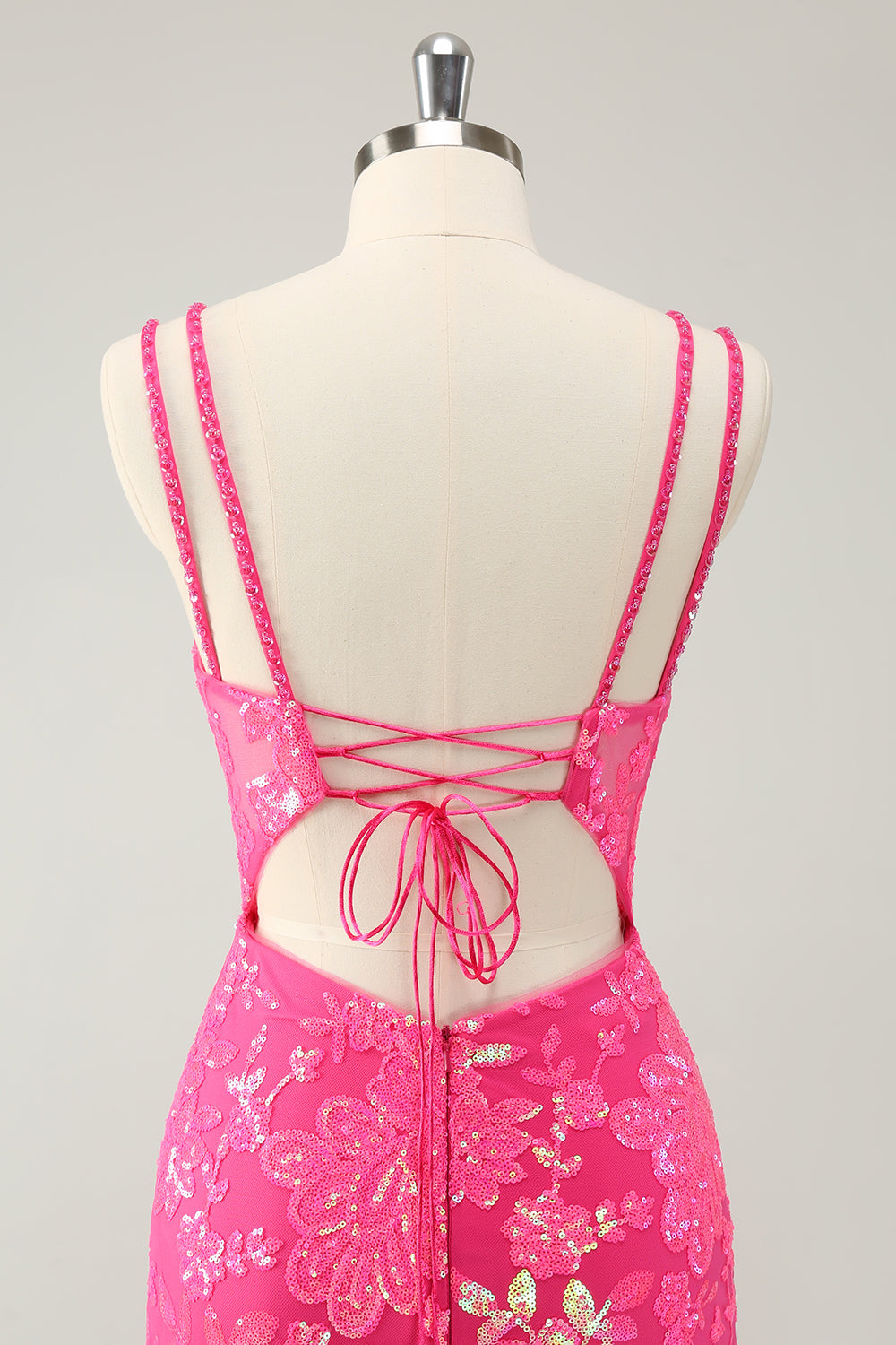 Gorgeous Hot Pink Bodycon Lace Up Glitter Short Homecoming Dress with Slit