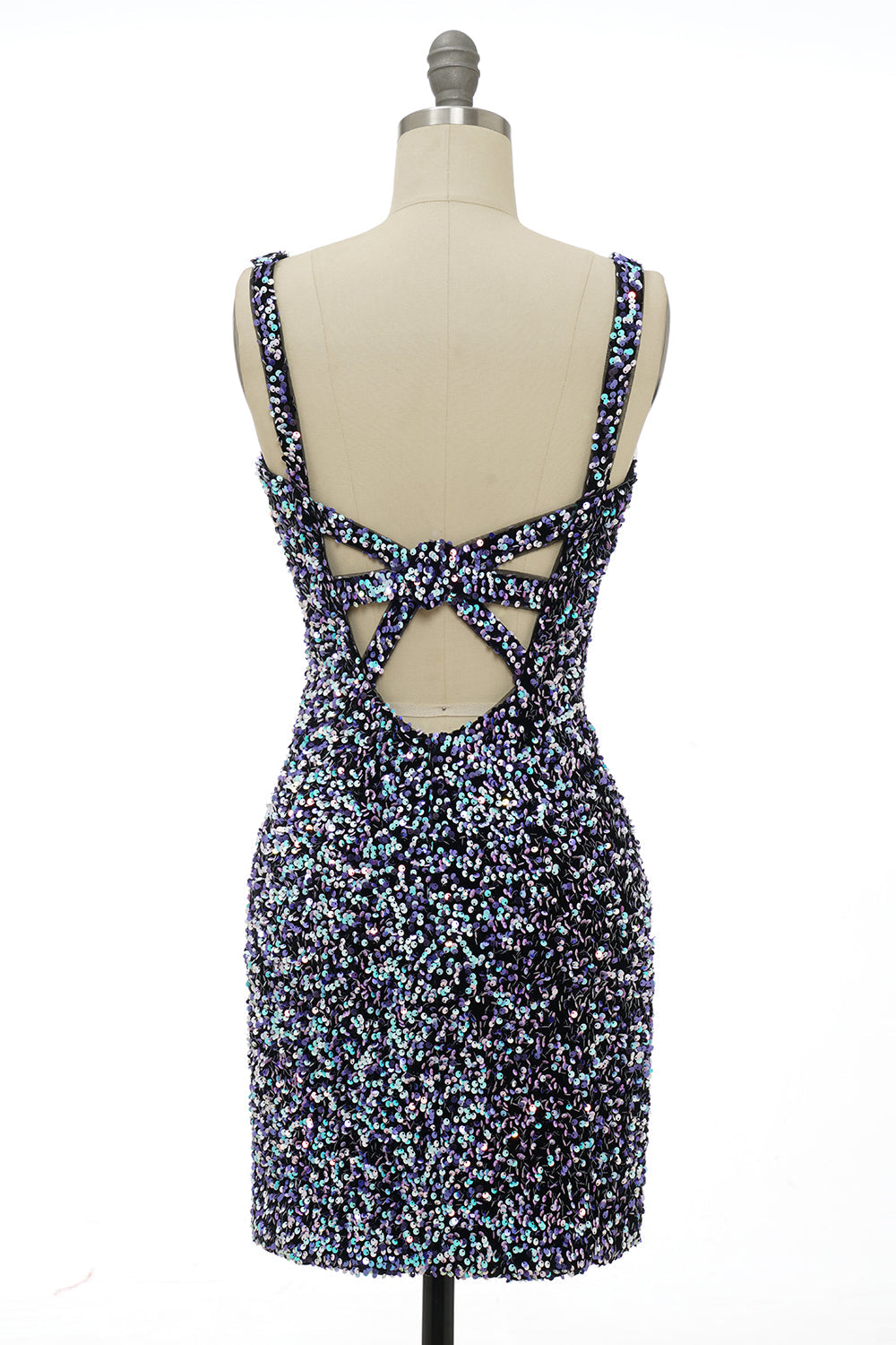 Black Sequin Fitted Cocktail Dress