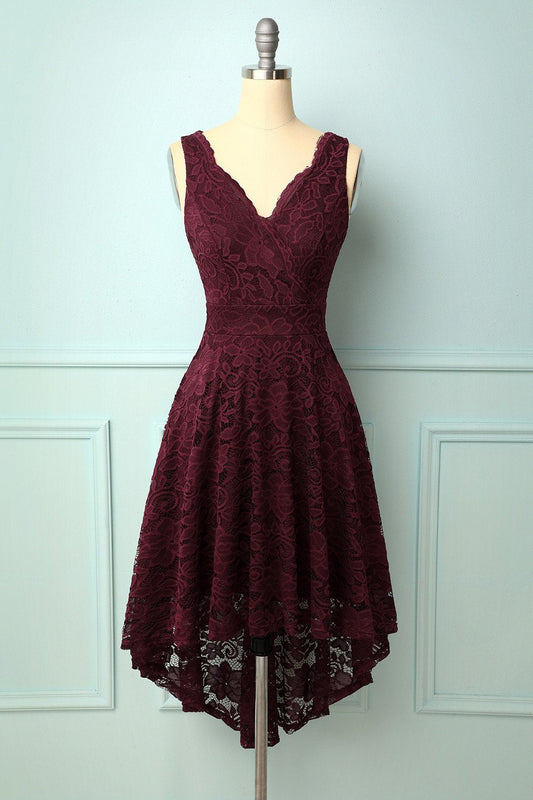 Burgundy Lace V-Neck Dress