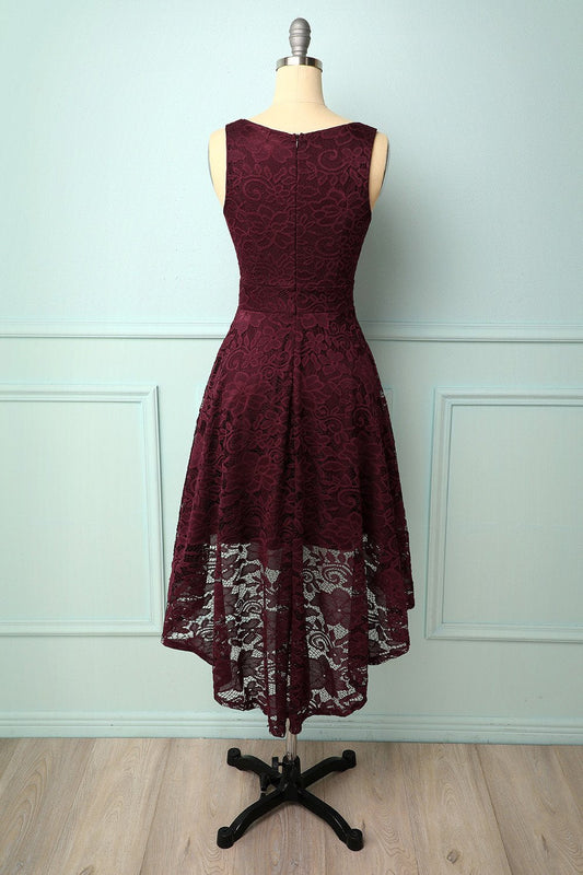 Burgundy Lace V-Neck Dress