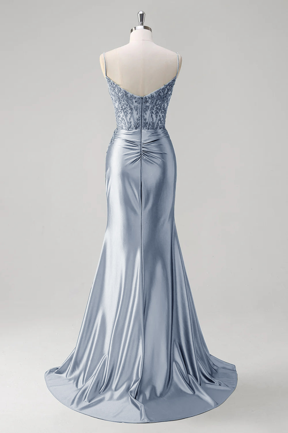 Robe de bal bustier plissée coupe sirène vert émeraude à fines bretelles