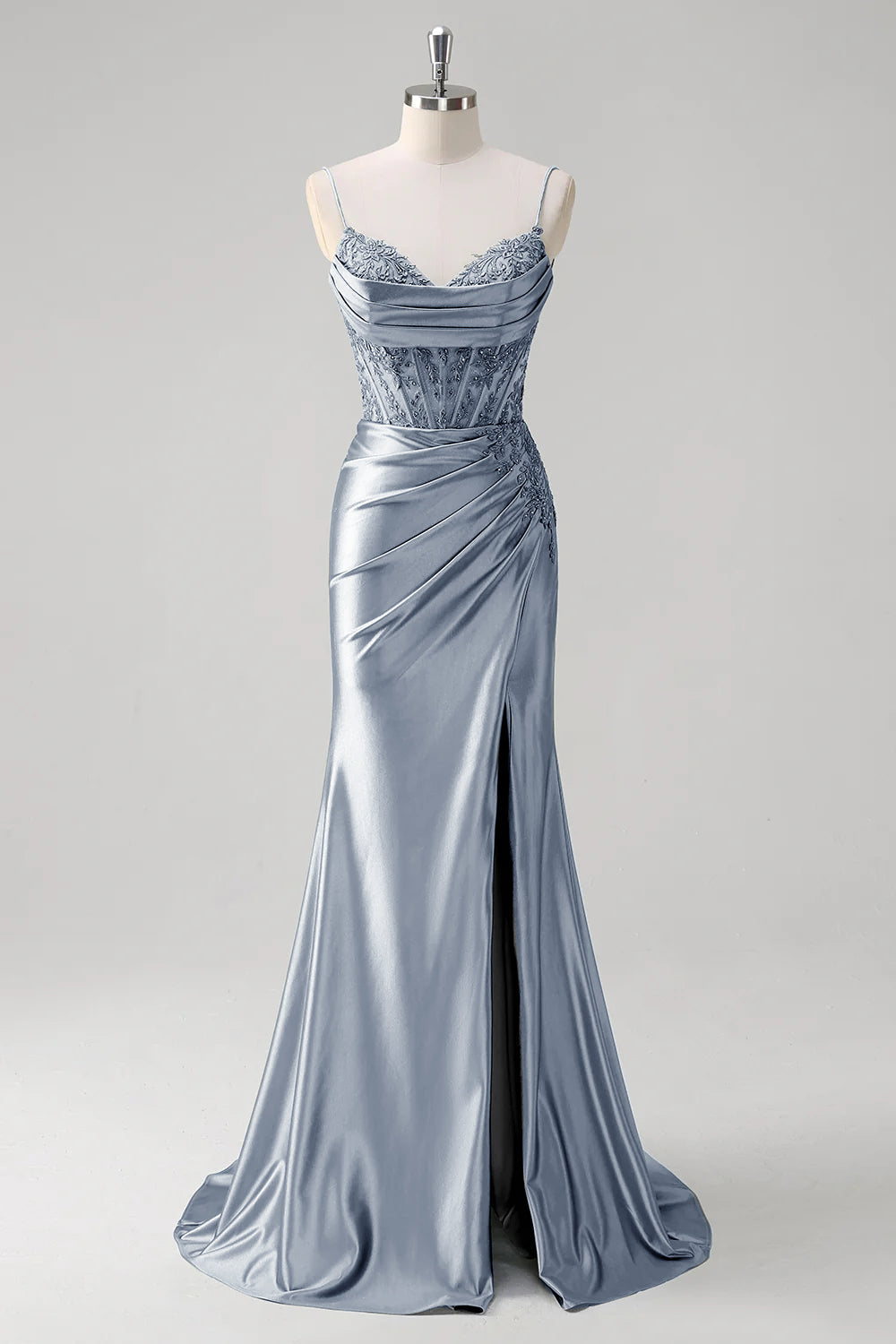 Robe de bal bustier plissée coupe sirène vert émeraude à fines bretelles
